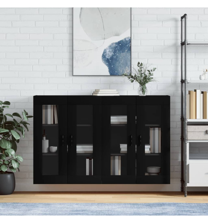 Armoires murales 2 pcs noir bois d'ingénierie | Mobilier & Déco