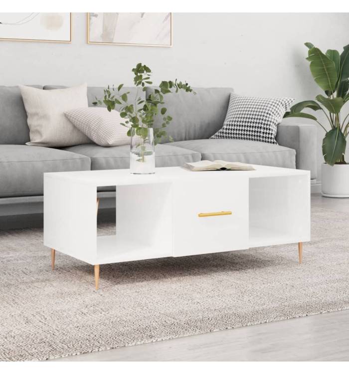 Table basse Blanc brillant 102x50x40 cm Bois d'ingénierie | Mobilier & Déco