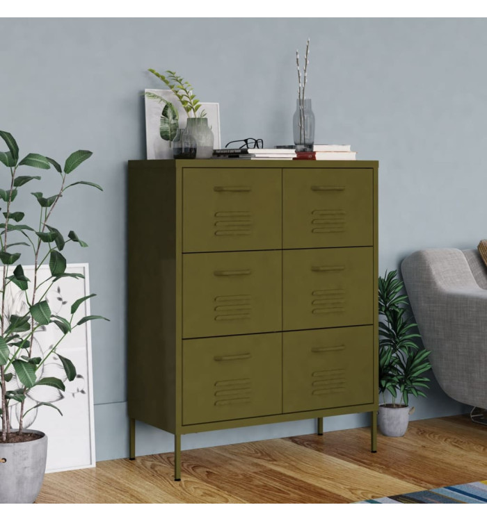 Armoire à tiroirs Vert olive 80x35x101,5 cm Acier | Mobilier & Déco