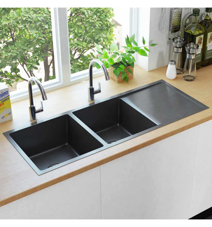 Évier de cuisine fait à la main Noir Acier inoxydable | Mobilier & Déco