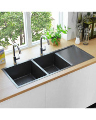 Évier de cuisine fait à la main Noir Acier inoxydable | Mobilier & Déco
