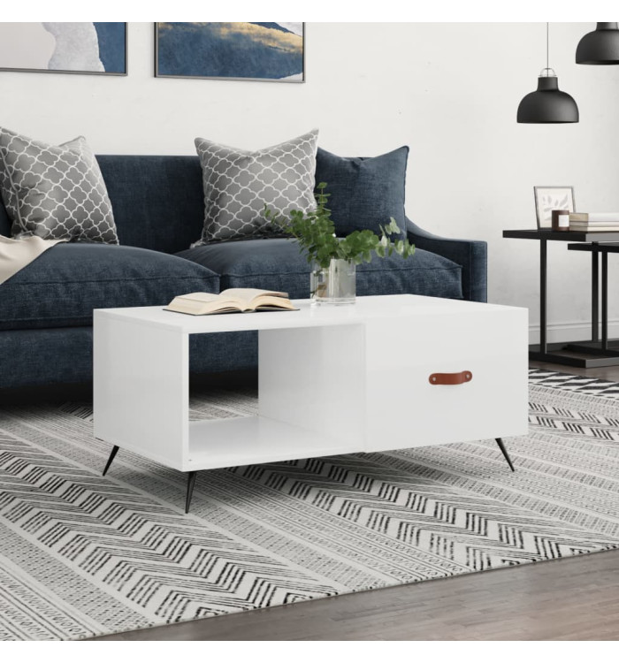 Table basse Blanc brillant 90x50x40 cm Bois d'ingénierie | Mobilier & Déco