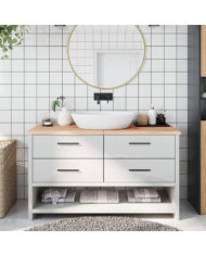 Comptoir de salle de bain 140x50x(2-4)cm bois massif non traité | Mobilier & Déco