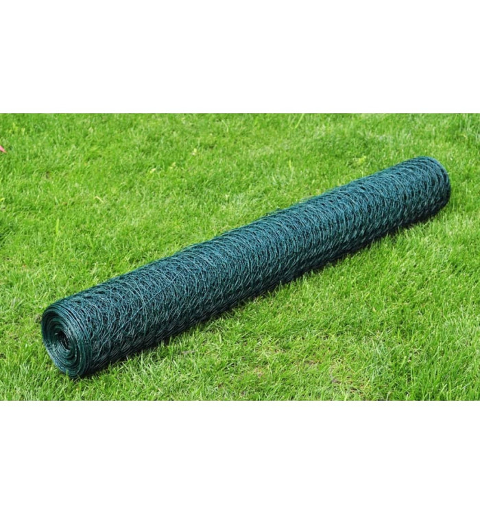 Grillage à poule avec revêtement en PVC 25x0,5 m vert | Mobilier & Déco
