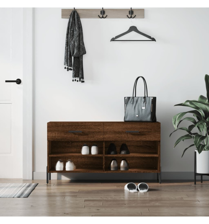 Banc à chaussures chêne marron 102x35x55 cm bois d'ingénierie | Mobilier & Déco