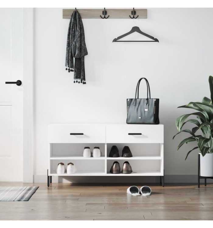 Banc à chaussures blanc 102x35x55 cm bois d'ingénierie | Mobilier & Déco