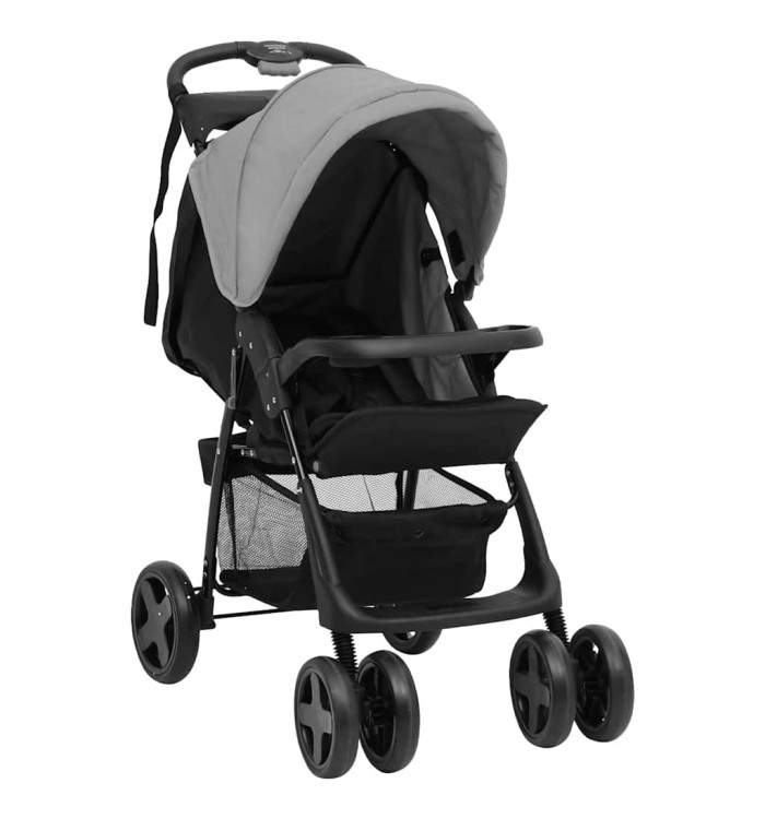 Poussette pour bébé 2-en-1 Gris clair et noir Acier | Mobilier & Déco