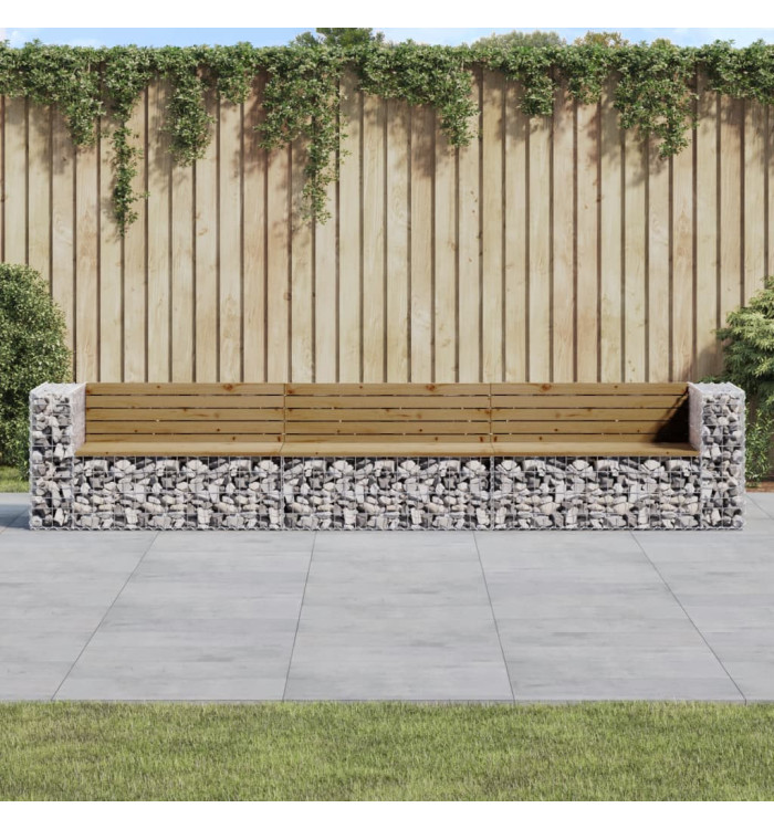 Banc de jardin design gabion 347x71x65,5cm bois de pin imprégné | Mobilier & Déco