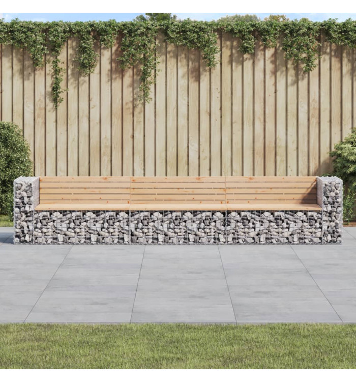 Banc de jardin design gabion 347x71x65,5 cm bois massif de pin | Mobilier & Déco