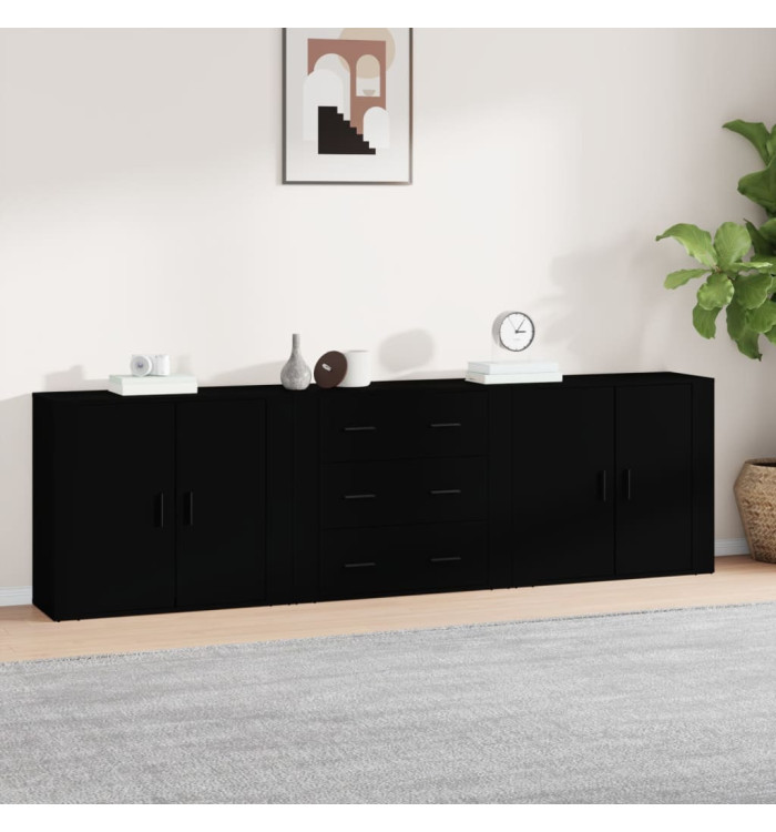 Buffets 3 pcs noir bois d'ingénierie | Mobilier & Déco