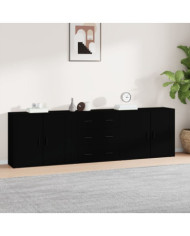 Buffets 3 pcs noir bois d'ingénierie | Mobilier & Déco