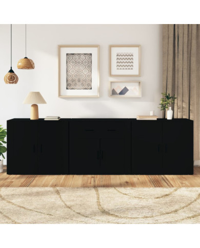 Buffets 3 pcs noir bois d'ingénierie | Mobilier & Déco