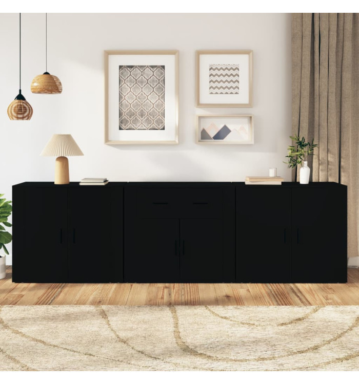 Buffets 3 pcs noir bois d'ingénierie | Mobilier & Déco