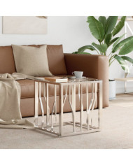 Table basse argenté 50x50x50 cm acier inoxydable et verre | Mobilier & Déco