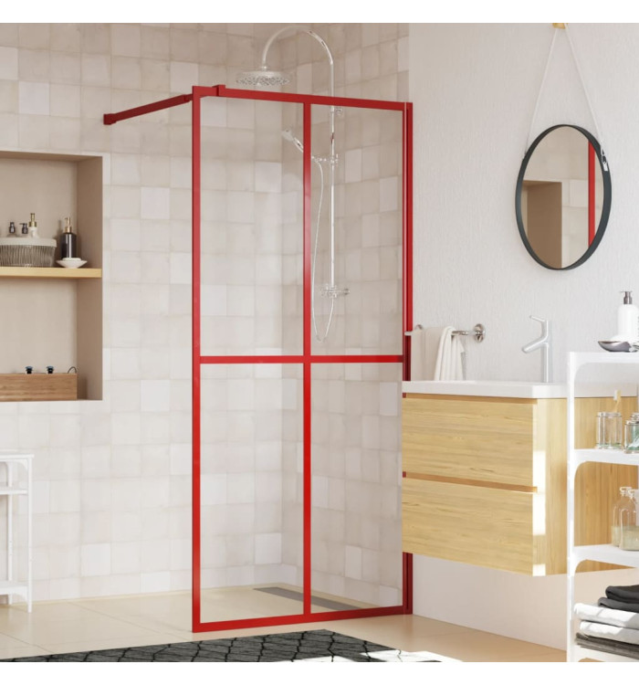 Paroi de douche avec verre ESG transparent rouge 90x195 cm | Mobilier & Déco