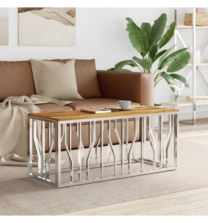 Table basse argenté acier inoxydable et bois massif d'acacia | Mobilier & Déco