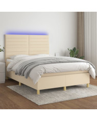 Sommier à lattes de lit et matelas et LED Crème 140x200cm Tissu | Mobilier & Déco