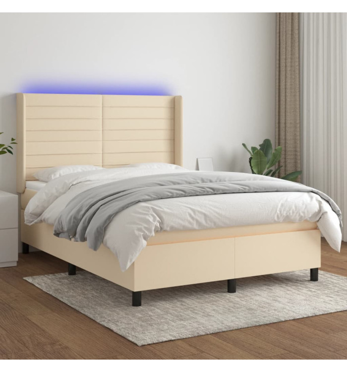 Sommier à lattes de lit matelas et LED Crème 140x200 cm Tissu | Mobilier & Déco