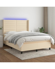 Sommier à lattes de lit matelas et LED Crème 140x200 cm Tissu | Mobilier & Déco