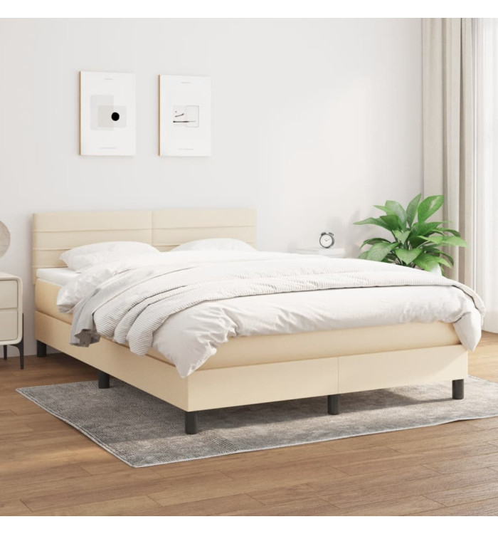 Sommier à lattes de lit avec matelas Crème 140x200 cm Tissu | Mobilier & Déco