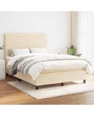 Sommier à lattes de lit avec matelas Crème 140x200 cm Tissu | Mobilier & Déco