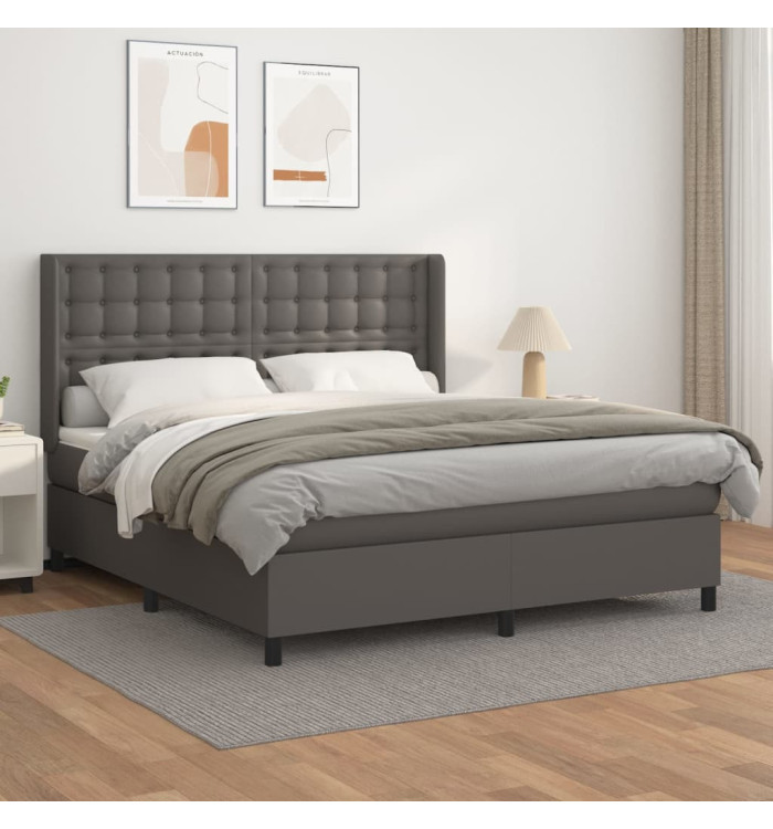 Sommier à lattes de lit avec matelas Gris 160x200 cm Similicuir | Mobilier & Déco