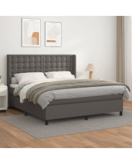 Sommier à lattes de lit avec matelas Gris 160x200 cm Similicuir | Mobilier & Déco