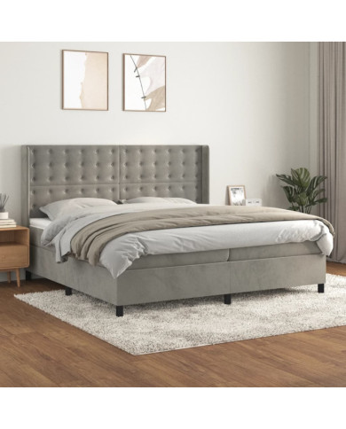 Sommier à lattes de lit et matelas Gris clair 200x200cm Velours | Mobilier & Déco