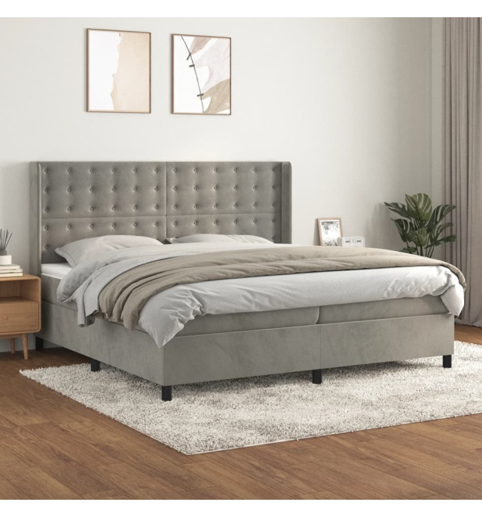 Sommier à lattes de lit et matelas Gris clair 200x200cm Velours | Mobilier & Déco
