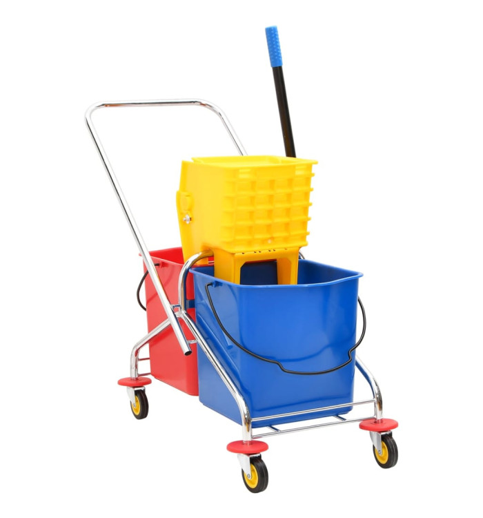 Chariot de nettoyage avec seaux et essoreuse PPetacier chromé | Mobilier & Déco
