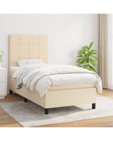 Sommier à lattes de lit avec matelas Crème 100x200 cm Tissu | Mobilier & Déco