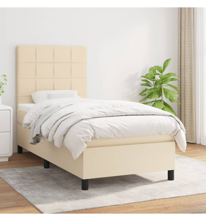 Sommier à lattes de lit avec matelas Crème 100x200 cm Tissu | Mobilier & Déco