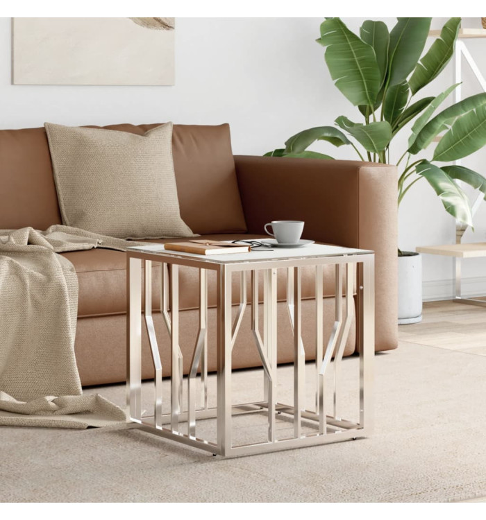 Table basse argenté 50x50x50 cm acier inoxydable et verre | Mobilier & Déco