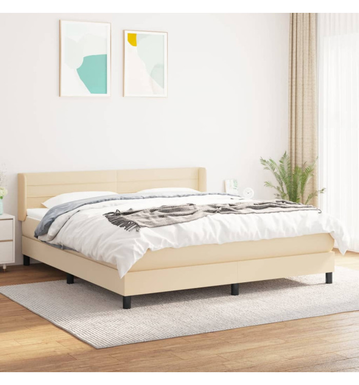 Sommier à lattes de lit avec matelas Crème 160x200 cm Tissu | Mobilier & Déco