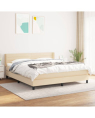 Sommier à lattes de lit avec matelas Crème 160x200 cm Tissu | Mobilier & Déco