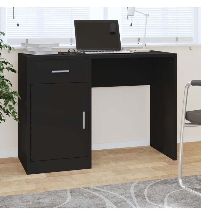 Bureau avec tiroir et armoire Noir 100x40x73 cm Bois ingénierie | Mobilier & Déco