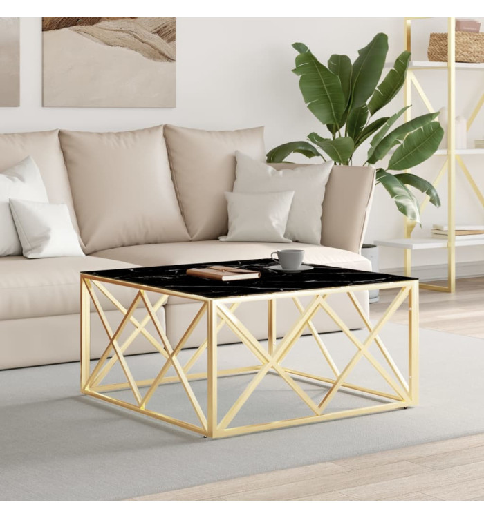 Table basse doré 80x80x40 cm acier inoxydable et verre | Mobilier & Déco