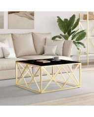 Table basse doré 80x80x40 cm acier inoxydable et verre | Mobilier & Déco