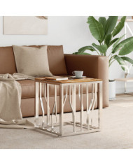 Table basse argenté acier inoxydable/bois massif récupération | Mobilier & Déco