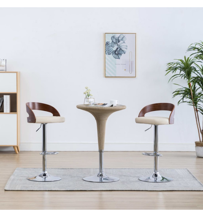 Tabourets de bar lot de 2 crème similicuir et bois courbé | Mobilier & Déco