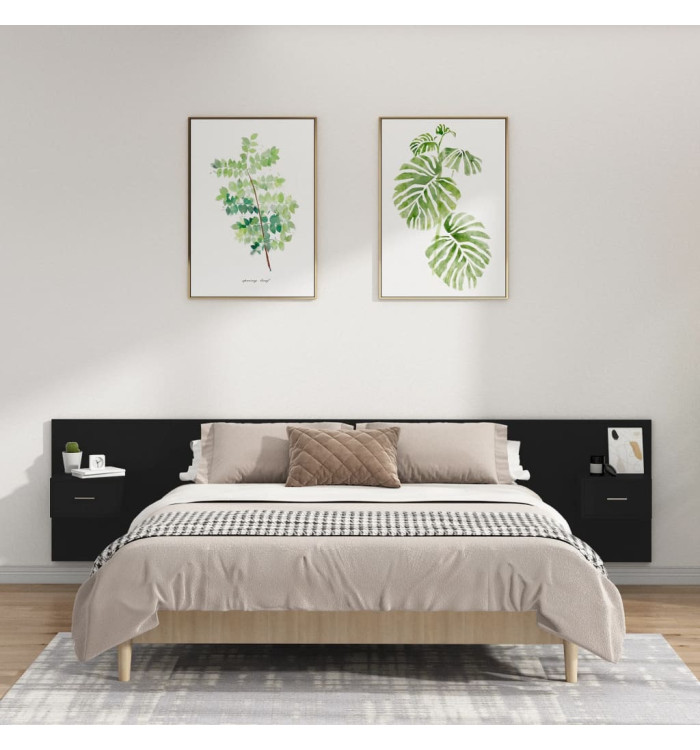 Tête de lit avec armoires Noir Bois d’ingénierie | Mobilier & Déco
