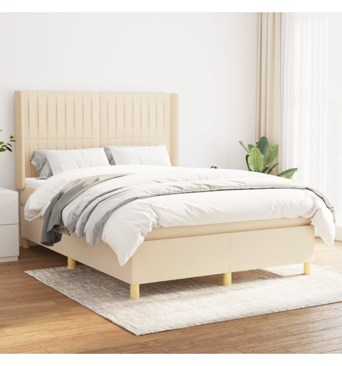 Sommier à lattes de lit avec matelas Crème 140x200 cm Tissu | Mobilier & Déco
