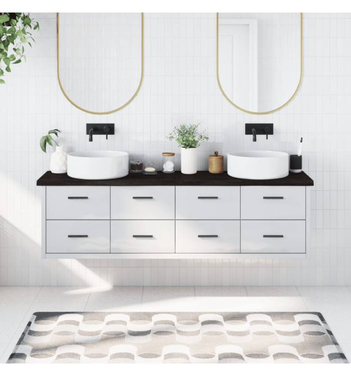 Comptoir de salle de bain marron foncé bois massif traité | Mobilier & Déco