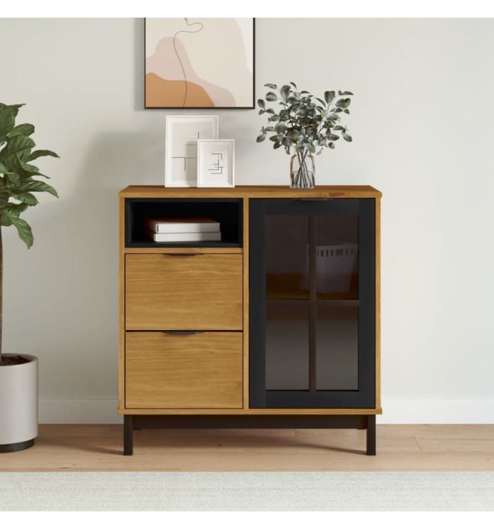 Buffet avec porte vitrée FLAM 80x40x80 cm bois massif de pin | Mobilier & Déco