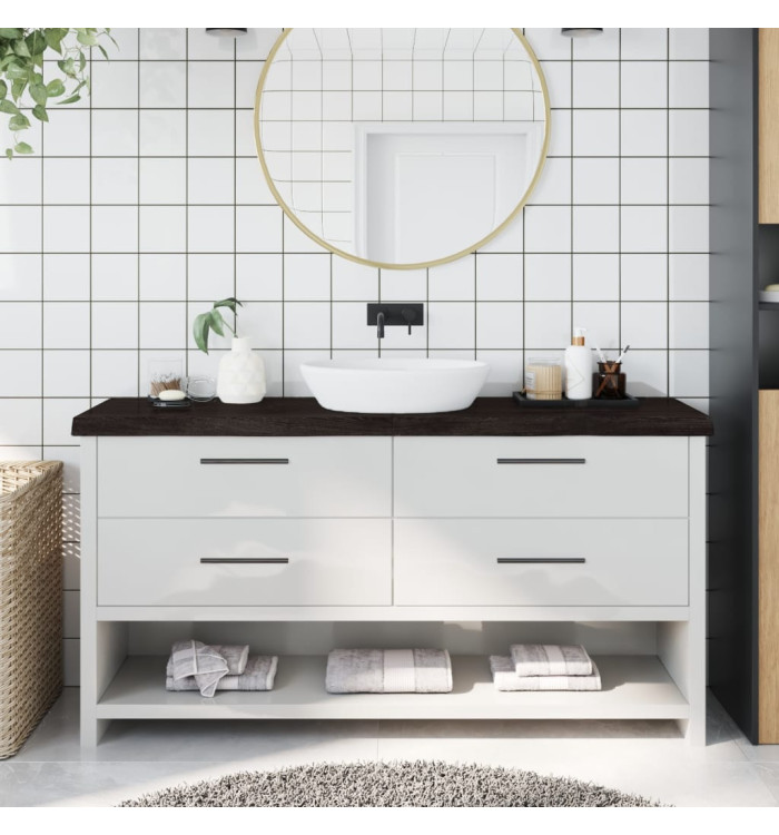 Comptoir de salle de bain marron foncé bois massif traité | Mobilier & Déco