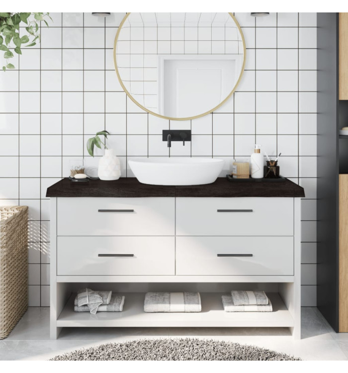 Comptoir de salle de bain marron foncé bois massif traité | Mobilier & Déco