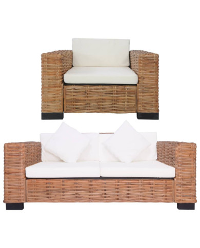 Ensemble de canapés 2 pcs avec coussins Rotin naturel | Mobilier & Déco