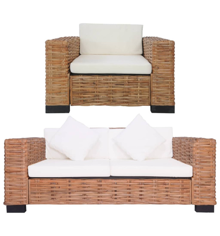 Ensemble de canapés 2 pcs avec coussins Rotin naturel | Mobilier & Déco