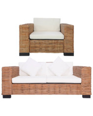 Ensemble de canapés 2 pcs avec coussins Rotin naturel | Mobilier & Déco