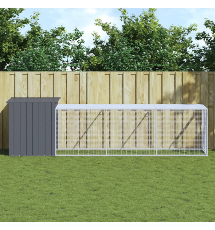 Poulailler avec cour anthracite 110x405x110 cm acier galvanisé | Mobilier & Déco